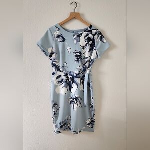 Women's 10 Sky Blue Floral Career Church Sheath Dress